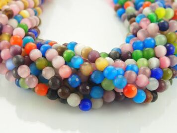 Uleksyt Kocie oko Kule Fasetowane 7mm Kolorowy Mix Sznur 40cm