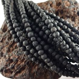 Lawa Wulkaniczna Kule 4mm Czarne Sznur 40cm