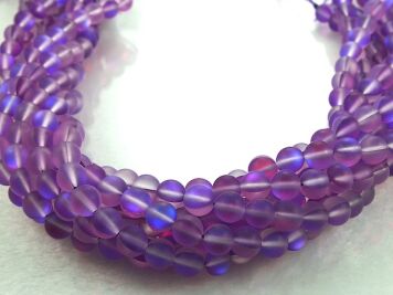 Cyrkonia Szklana Tęczowa Kule Matowe 8mm Fioletowe Sznur 40cm