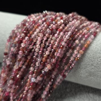 Spinel Czerwony Kulka Fasetowana 3 mm - Sznur 40cm