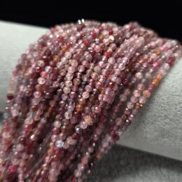 Spinel Czerwony Kulka Fasetowana 3 mm - Sznur 40cm