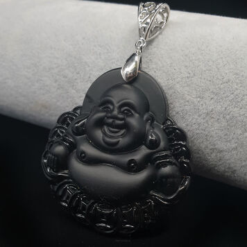 Budda Wisior Czarny Obsydian