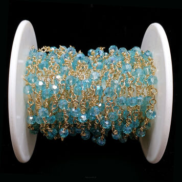 Łańcuszek z Kryształkami Błekitny Opalizujacy 15cm